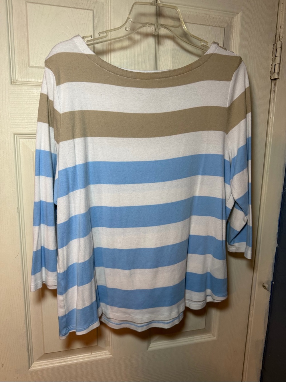Charter Club Striped Boatneck Top in Blue, White & Tan